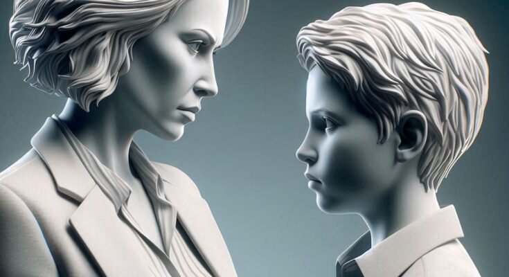 Mother and child in a tense conversation, depicting the emotional strain in relationships with narcissistic mothers.